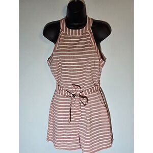Red White Striped‎ Halter Romper Tie Waist Sleeveless Small Summer Playsuit